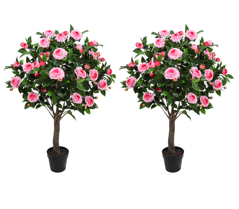 2x Artificial Camellia Tree in Light Pink 130CM