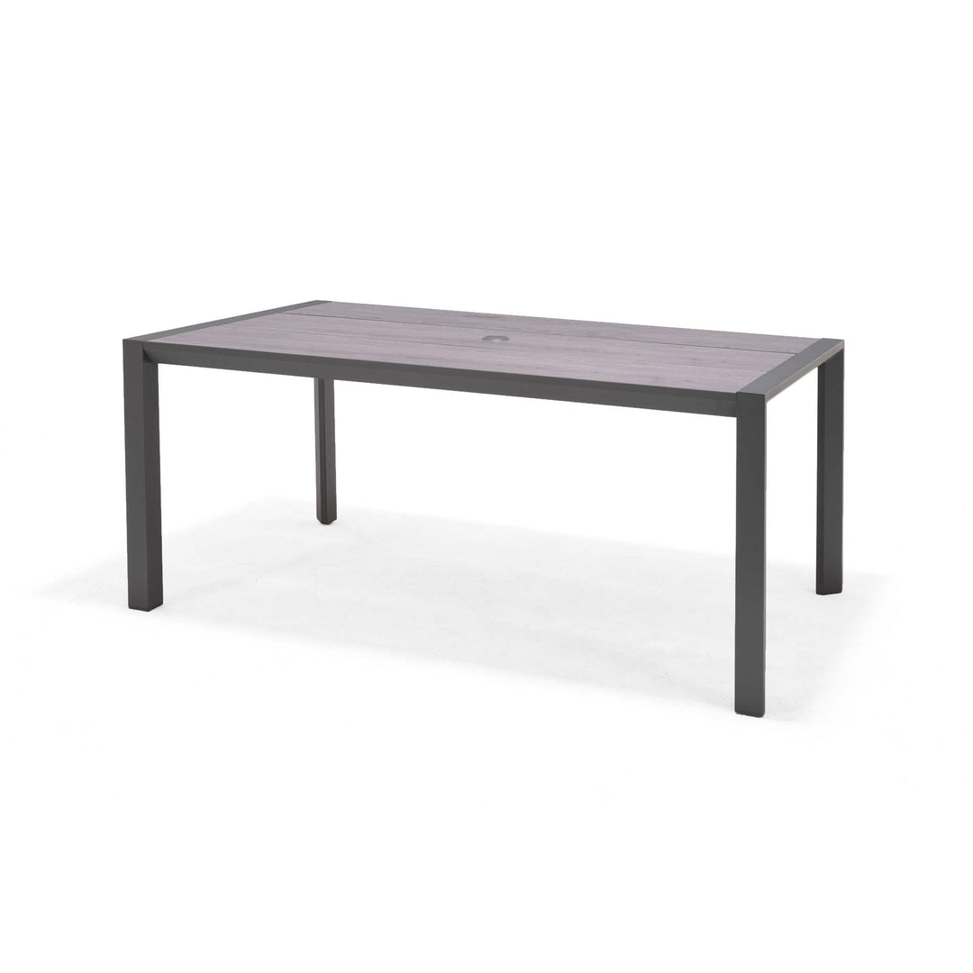 BLACK FRIDAY BUNDLE - Urbanite Dark Deluxe High Back 6 Seat Dining Set With Parasol and Base