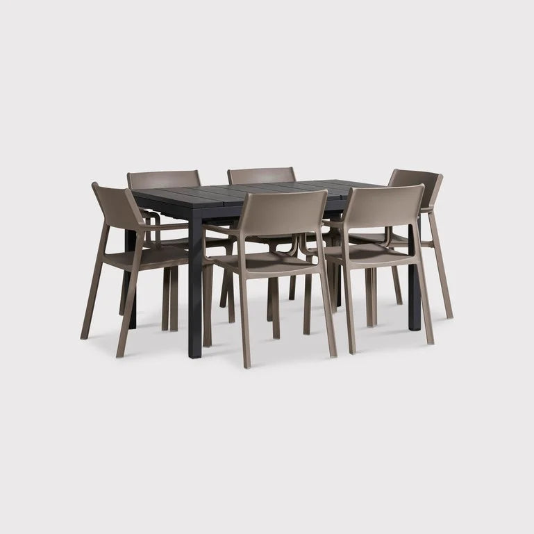 Rio 6 Seat Dining Set Extendable Table with Trill Chairs - Turtle Dove
