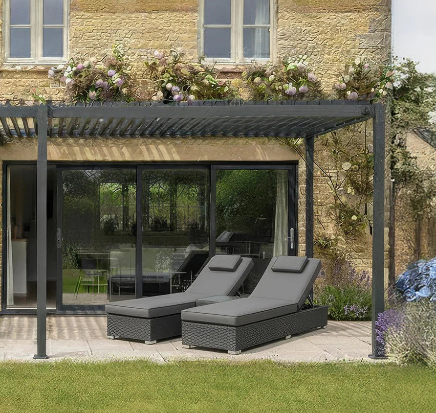 Nova - Vyda Luxury Sun Lounger Set with Extra Thick Cushions Set of 2 with Table - Grey