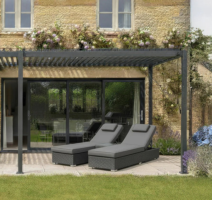 Nova - Vyda Luxury Sun Lounger Set with Extra Thick Cushions Set of 2 with Table - Grey