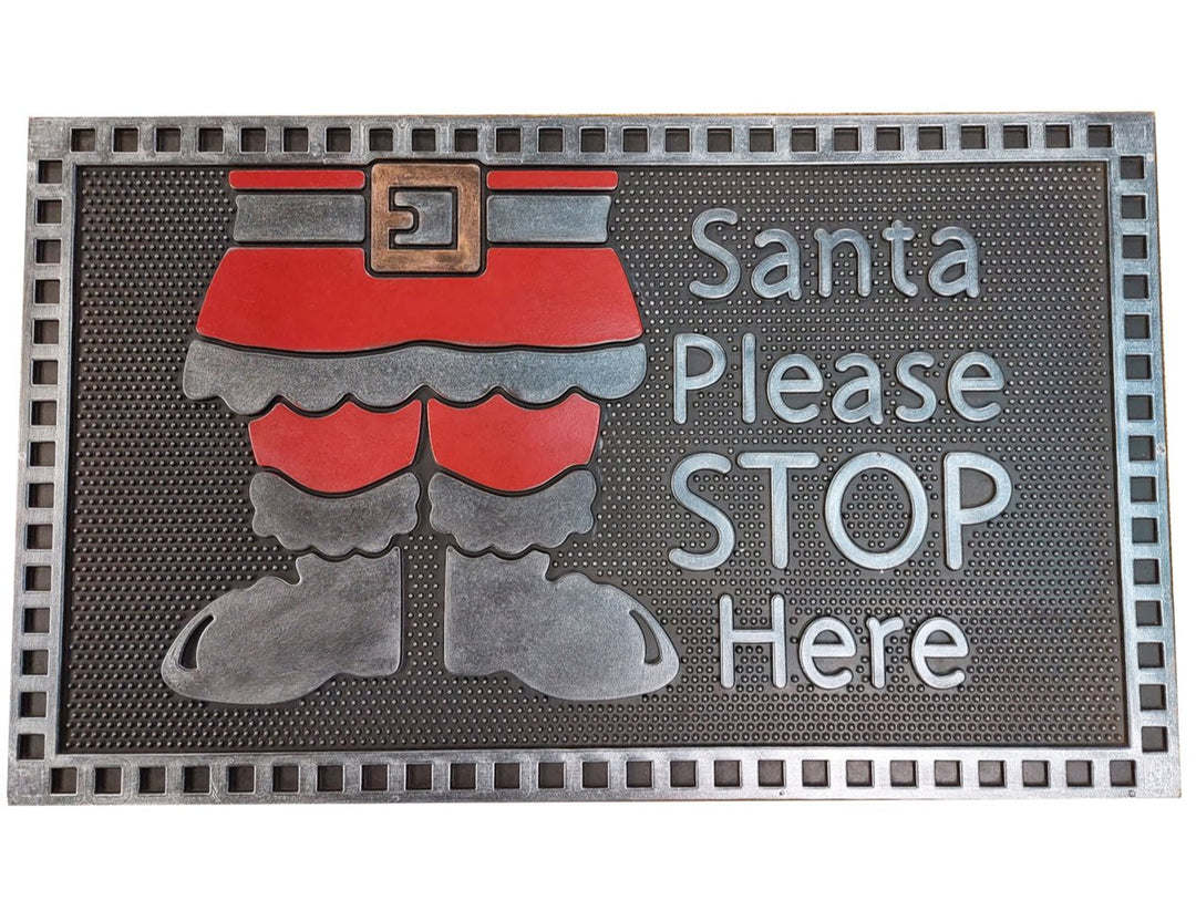 Santa Please Stop Here 75x45cm Rubber Christmas Door Mat Decoration