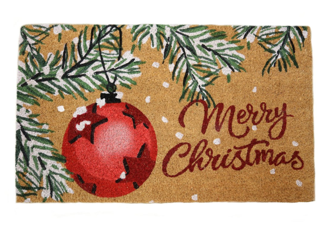 Merry Christmas Snow Bauble 76x46cm Coir Christmas Door Mat Decoration