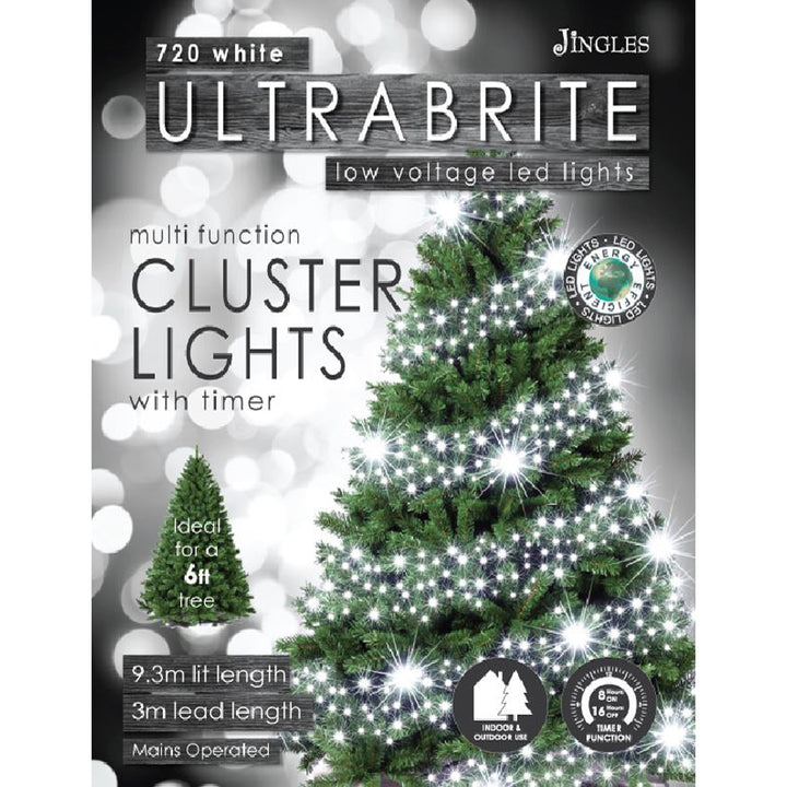 720 Cool White Ultrabrite LED Christmas Cluster Lights (9.3m Lit Length)