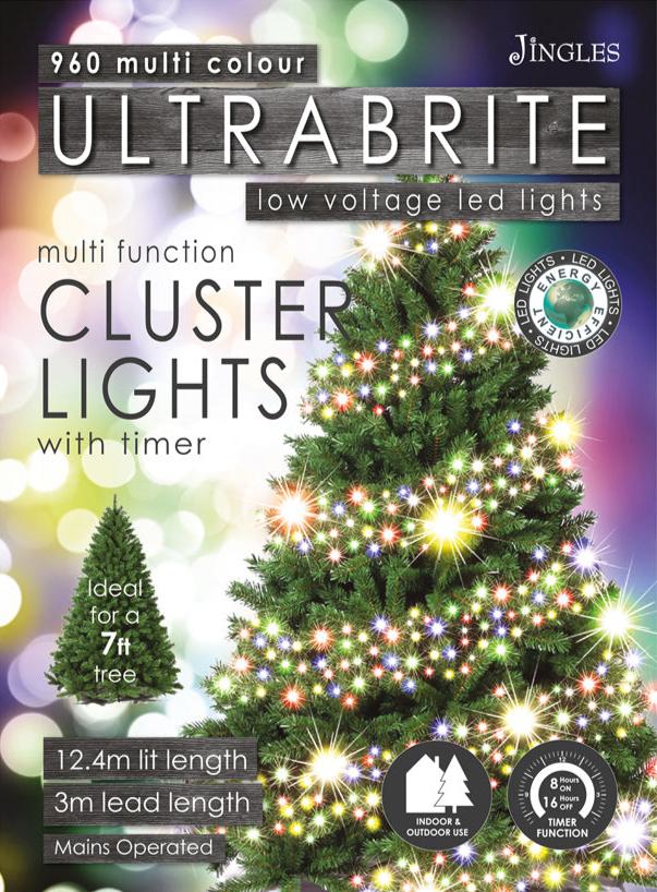 960 Multicolour Ultrabrite LED Christmas Cluster Lights (12.4m Lit Length)