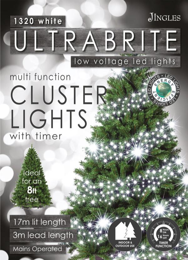 1320 Cool White Ultrabrite LED Christmas Cluster Lights (17m Lit Length)