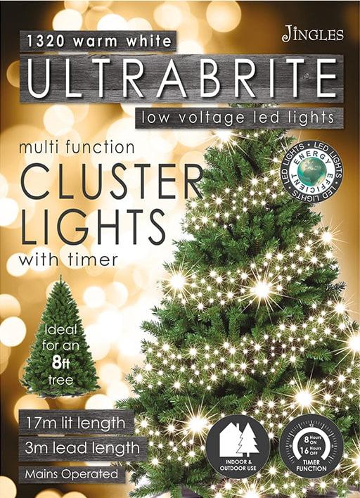 1320 Warm White Ultrabrite LED Christmas Cluster Lights (17m Lit Length)