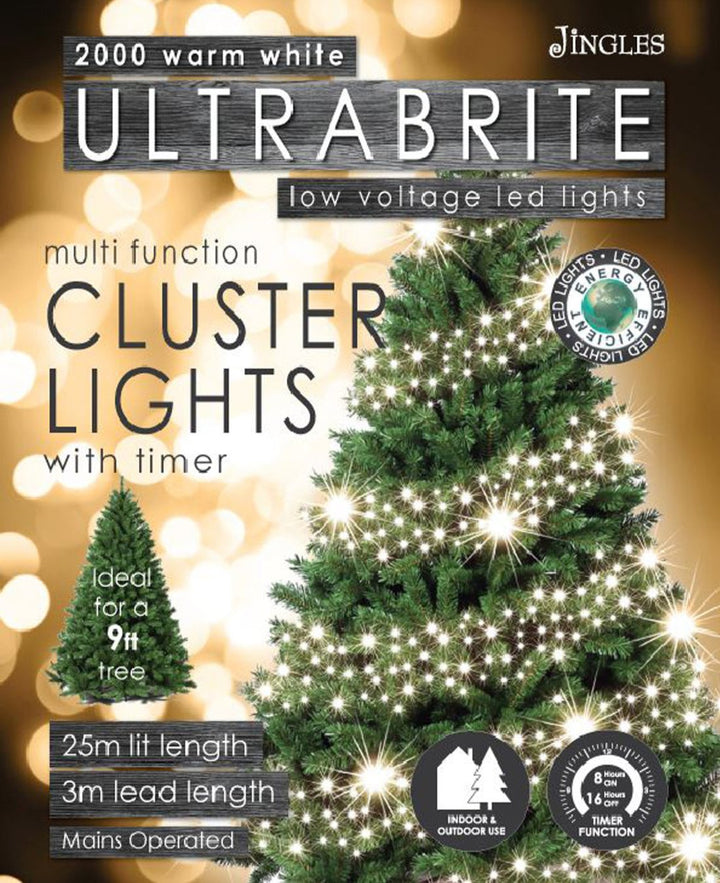 2000 Warm White Ultrabrite LED Christmas Cluster Lights (25m Lit Length)