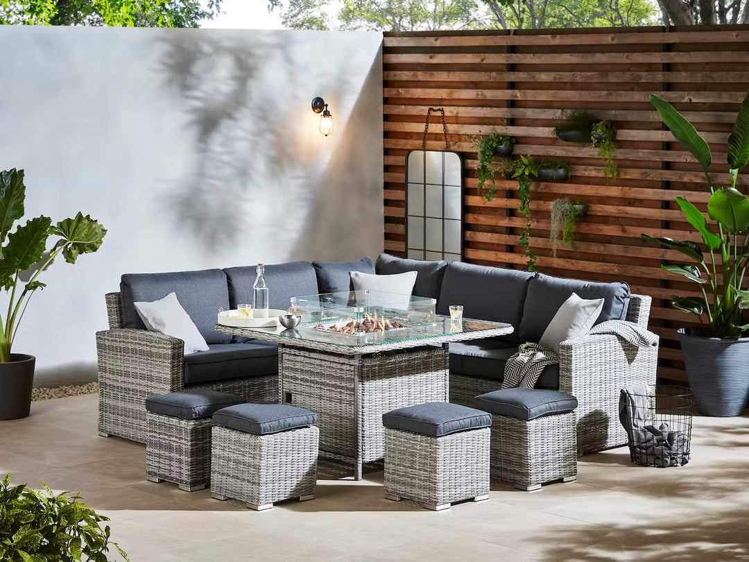 Luxury Rattan Outdoor Corner Sofa Set with Fire Pit - Square
