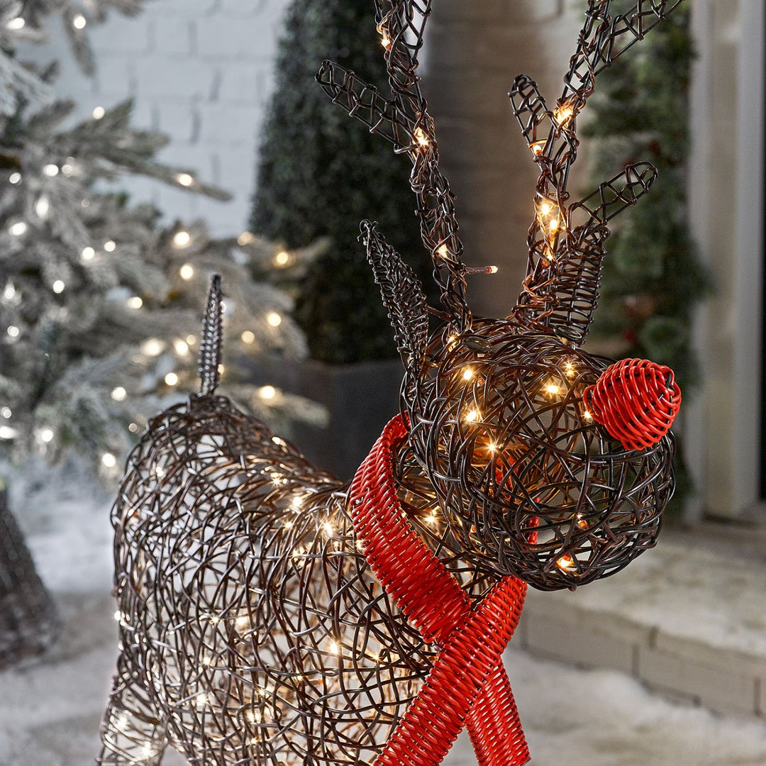 Rudolph the 100cm Brown Rattan Christmas Reindeer with LED Lights