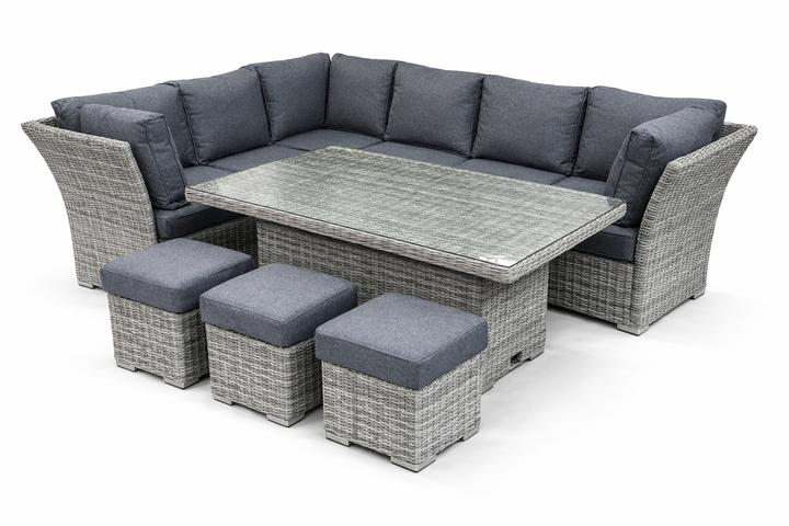 Capri Rattan Outdoor Corner Sofa Set with Height Adjustable Table (With Stools) | KENT ONLY DELIVERY