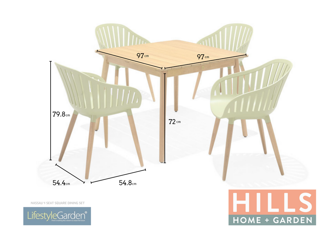 Nassau 4 Seat Square Dining Set - Green by Lifestyle Garden