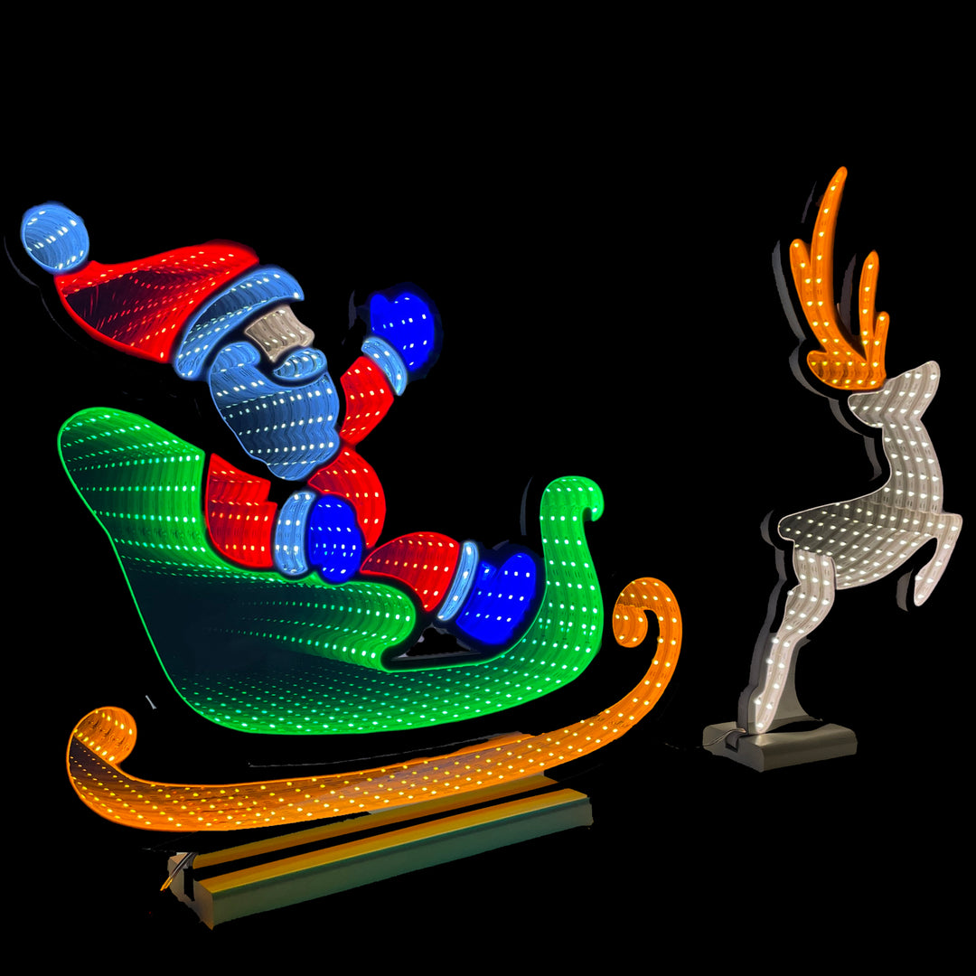 75cm Santa In Sleigh LED Infinity Light with Wooden Base