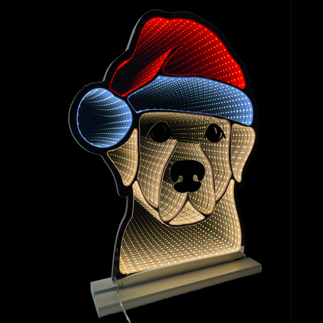 60cm Dog Face Christmas LED Infinity Light with Wooden Base