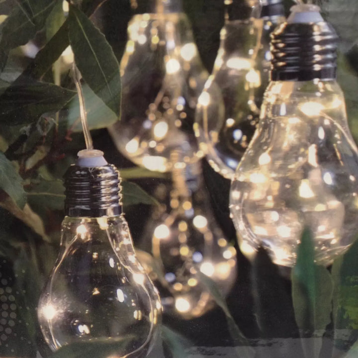 10 Edison Style Bulb Solar String Lights - Cool White LED