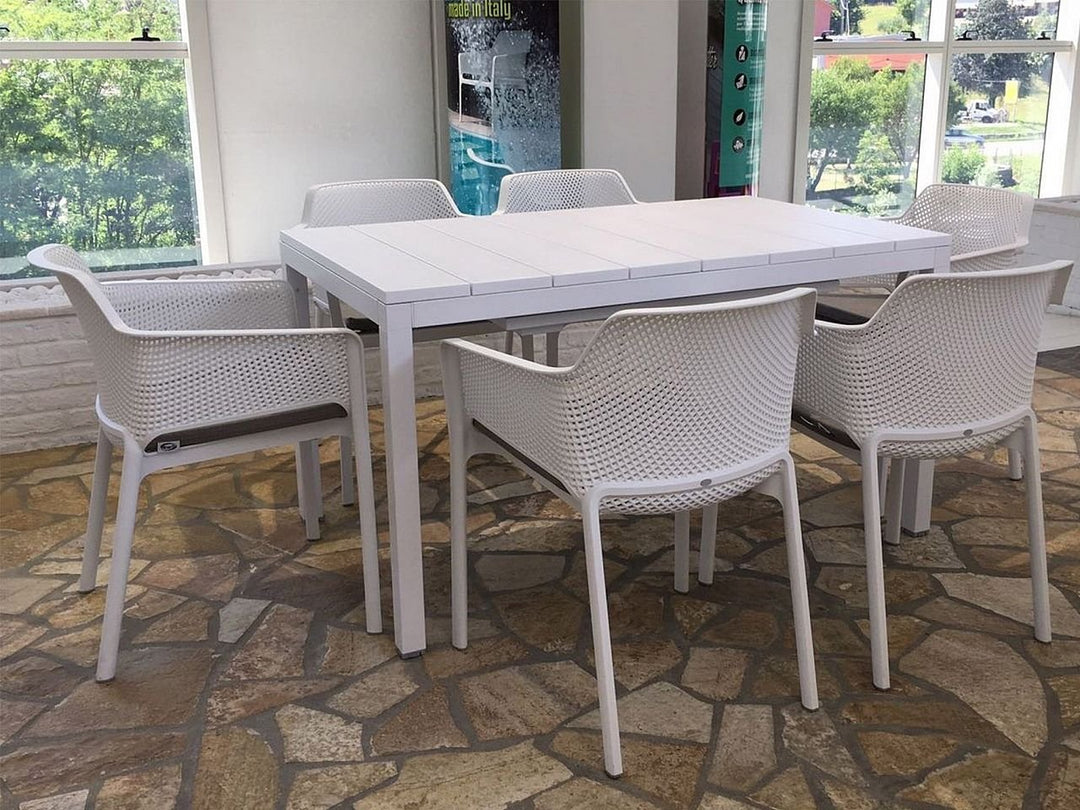 Rio Extendable 6 Seater Dining Set with Net Chairs - White
