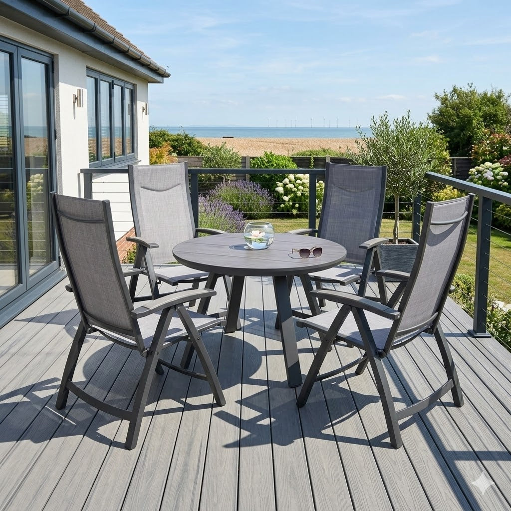 Lifestyle Garden Urbanite Dark Deluxe High Back Reclining 4 Seat Round Dining Set