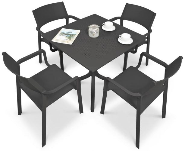 Clip 4 Seat Dining Set with Stackable Trill Armchairs - Anthracite