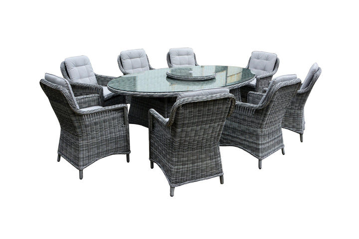 Nevada Rattan Weave 8 Seat Oval Dining Set with Ice Bucket in Grey KENT ONLY DELIVERY