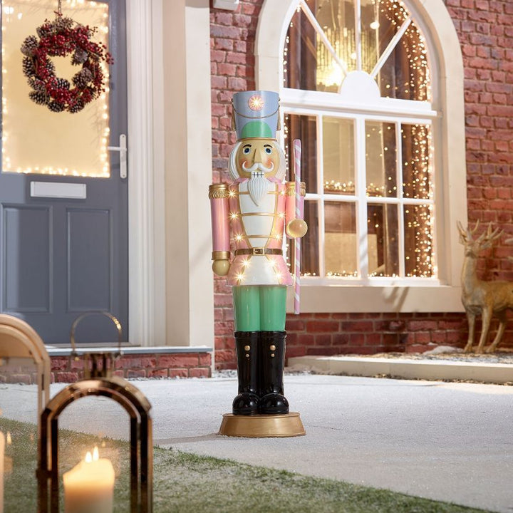 Noel the 3ft Christmas Nutcracker with Candy Cane - Pastel Pink