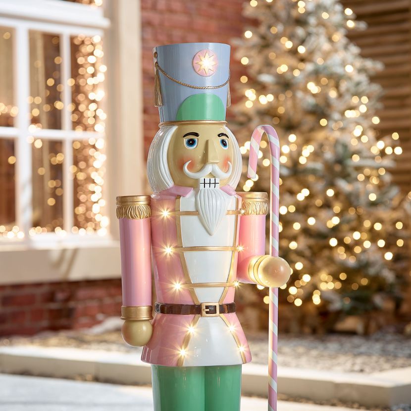Noel the 3ft Christmas Nutcracker with Candy Cane - Pastel Pink