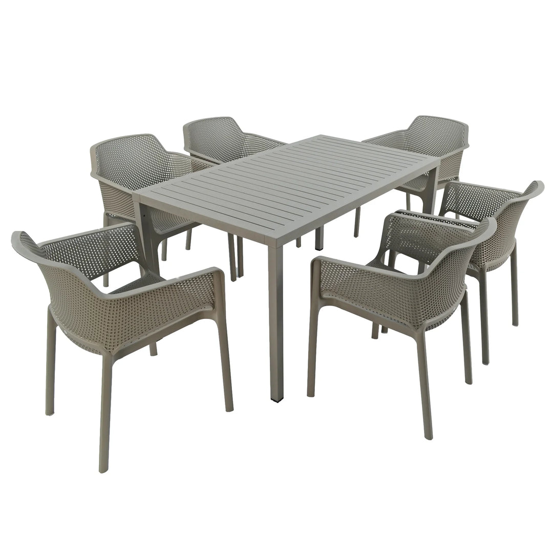 Cube 6 Seat Dining Set with Net Armchairs - Turtle Dove by Nardi