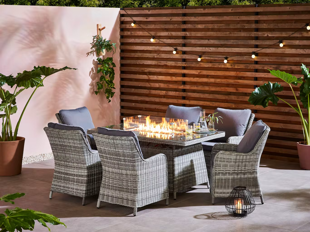 Aura 6 Seat Rectangular Dining Set with Fire Pit Table