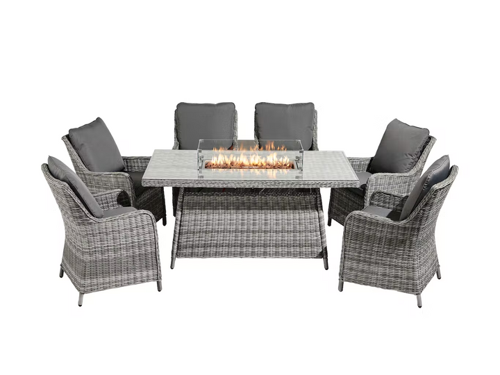 Aura 6 Seat Rectangular Dining Set with Fire Pit Table