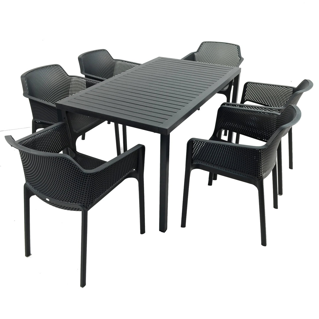 Cube 6 Seat Dining Set with Net Armchairs - Anthracite by Nardi